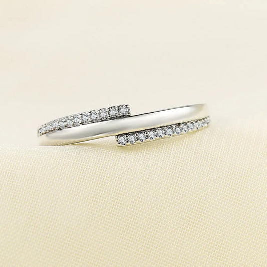 Vintage Silver Two Crystal-Lined Band Ring-Lydieannejewelry