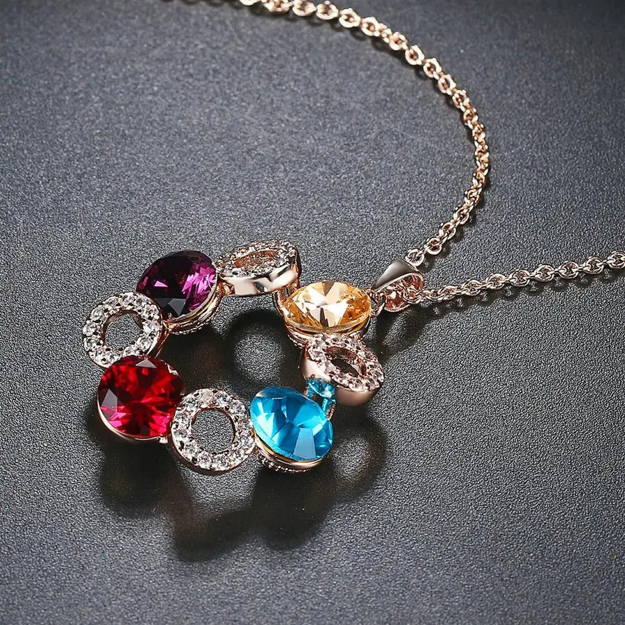 Rose Gold Colorful Crystal Circle Pendant Necklace-Lydieannejewelry