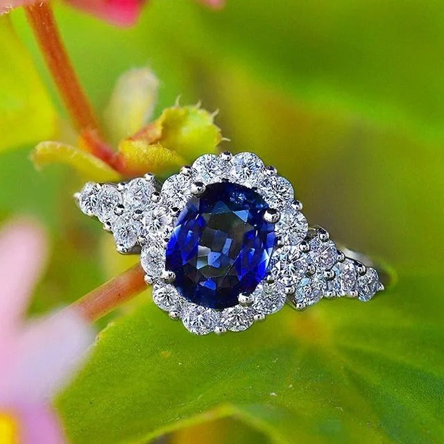 Vintage Silver Blue Oval Stone Ring-Lydieannejewelry