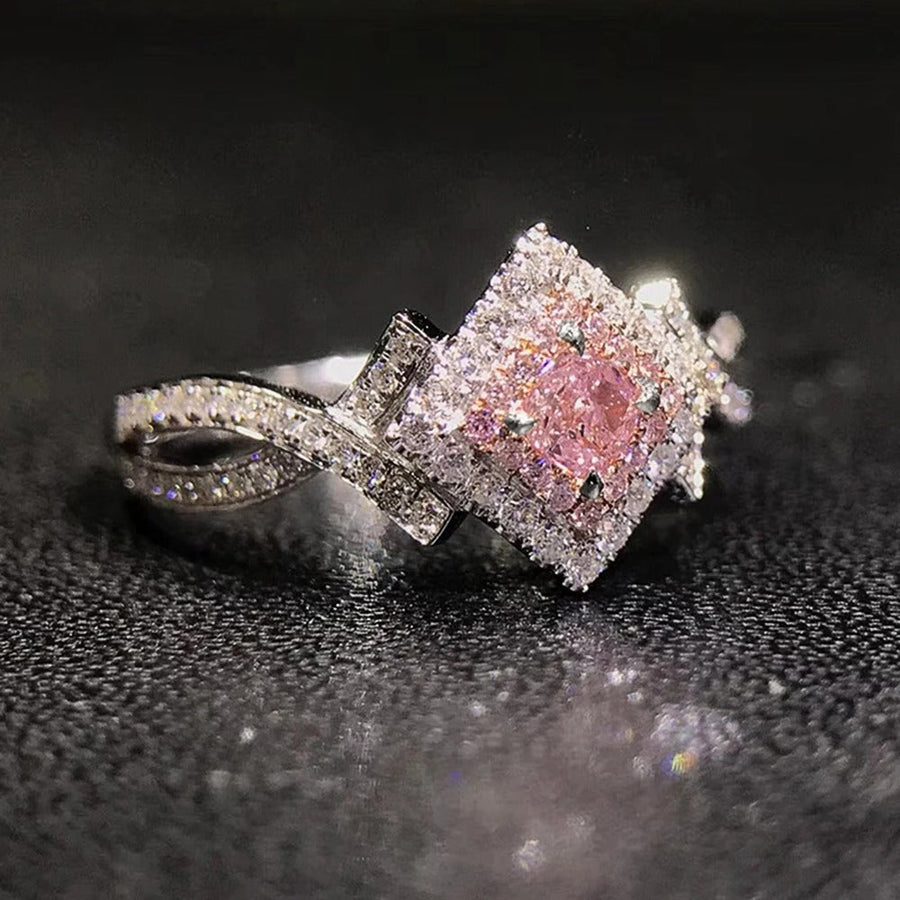 Vintage Pink Diamond & Crystal Ring-Lydieannejewelry