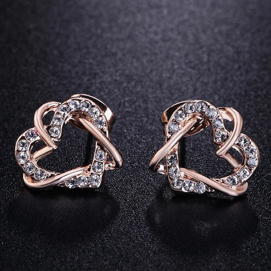 Rose Gold Intertwined Heart Crystal Earrings-Lydieannejewelry