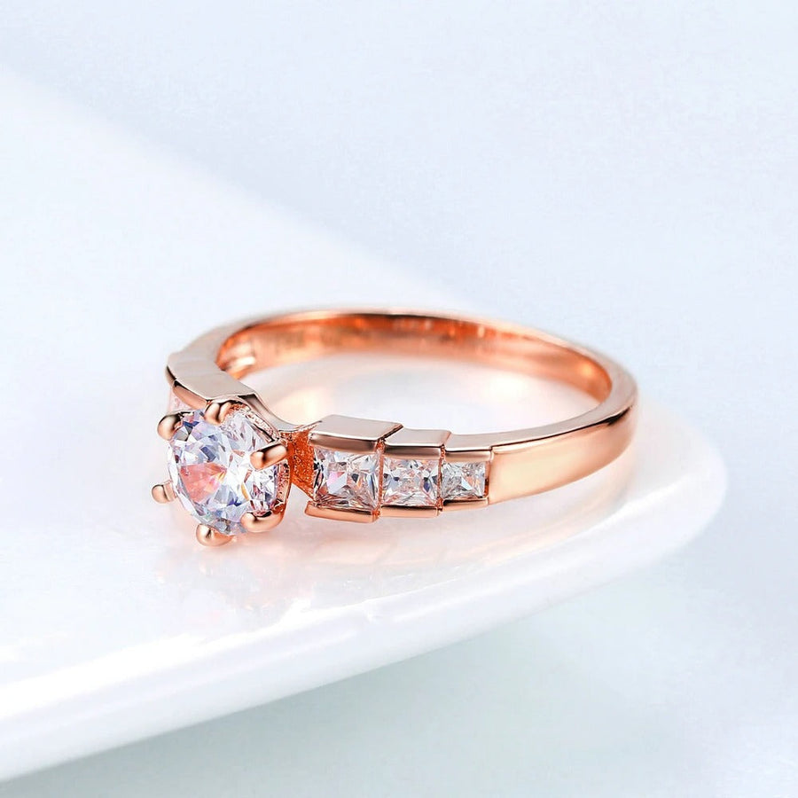Rose Gold Round Crystal & Paved Square Crystal Ring-Lydieannejewelry