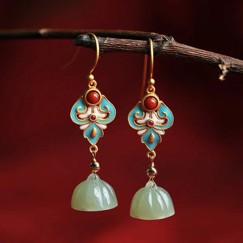 Vintage Gold Enamel & Coral Teardrop Earrings-Lydieannejewelry