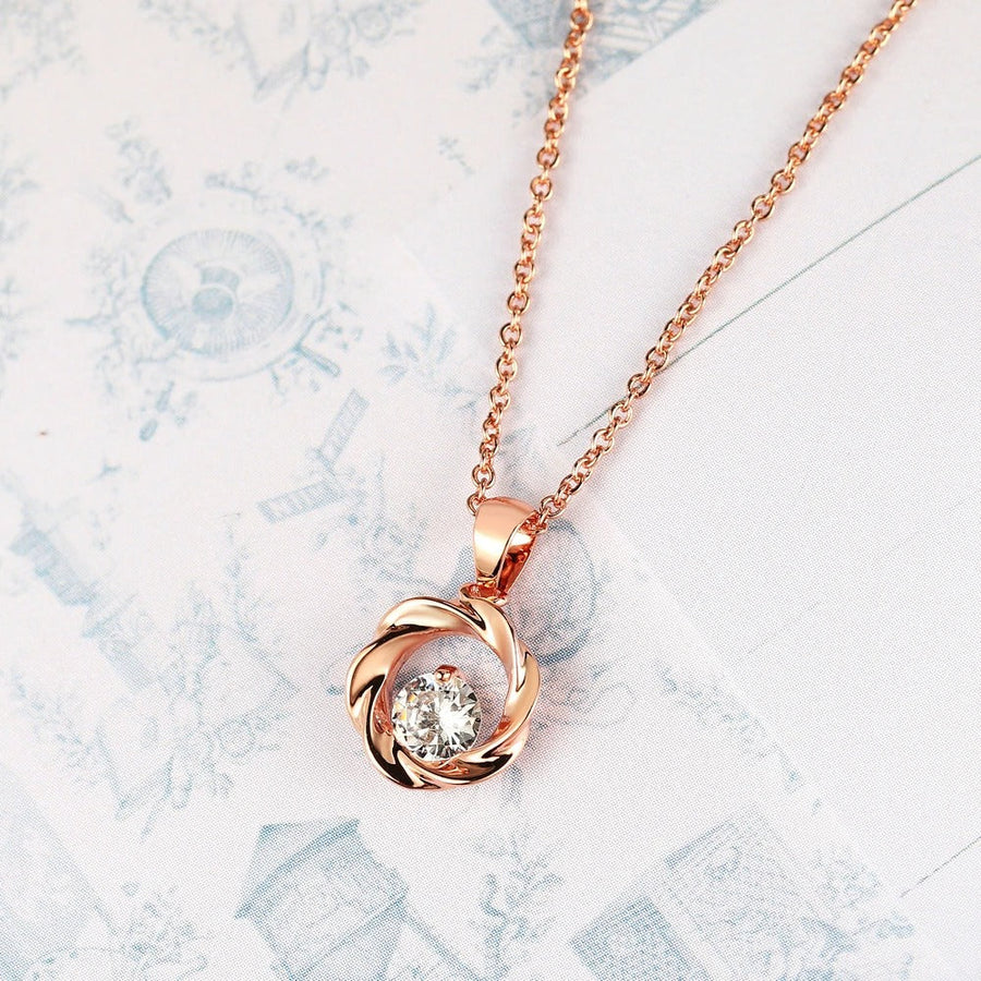Vintage Rose Gold Twisted Pendant & Brilliant Gem Necklace-Lydieannejewelry