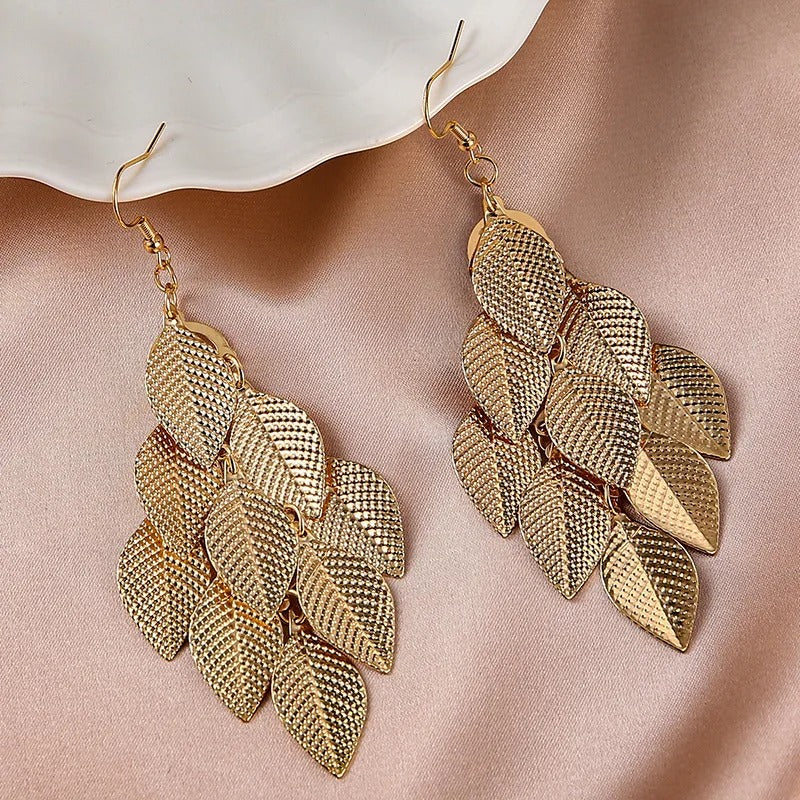 Multiple Gold Leaf Drop Dangle Earrings-Lydieannejewelry