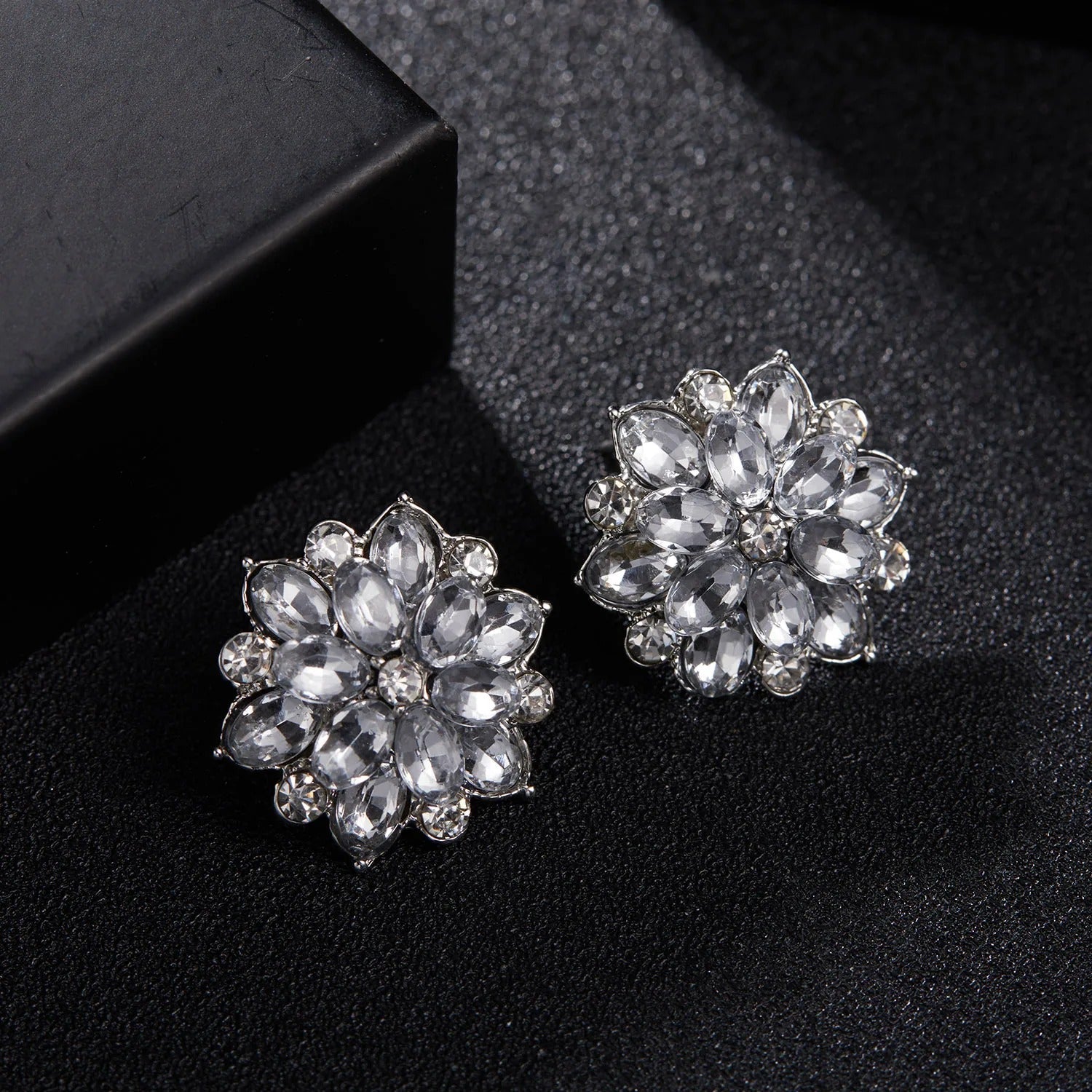 Vintage Silver Floral Crystal Earrings-Lydieannejewelry