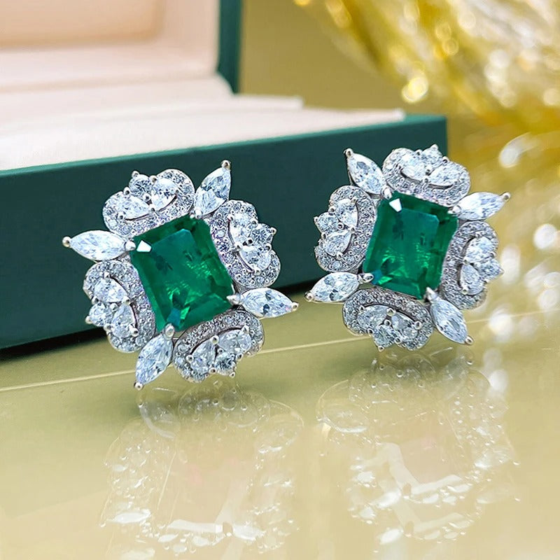 Vintage Silver Green Gem Earrings-Lydieannejewelry