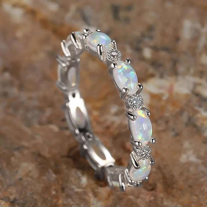 Vintage White Glow Silver Ring-Lydieannejewelry