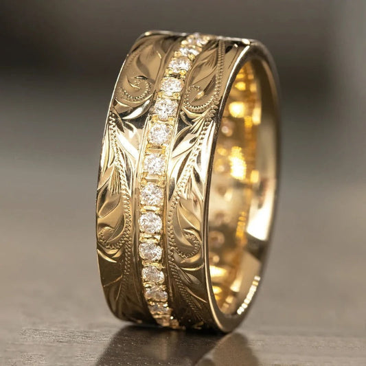 Vintage Gold Leaf Pattern Ring-Lydieannejewelry