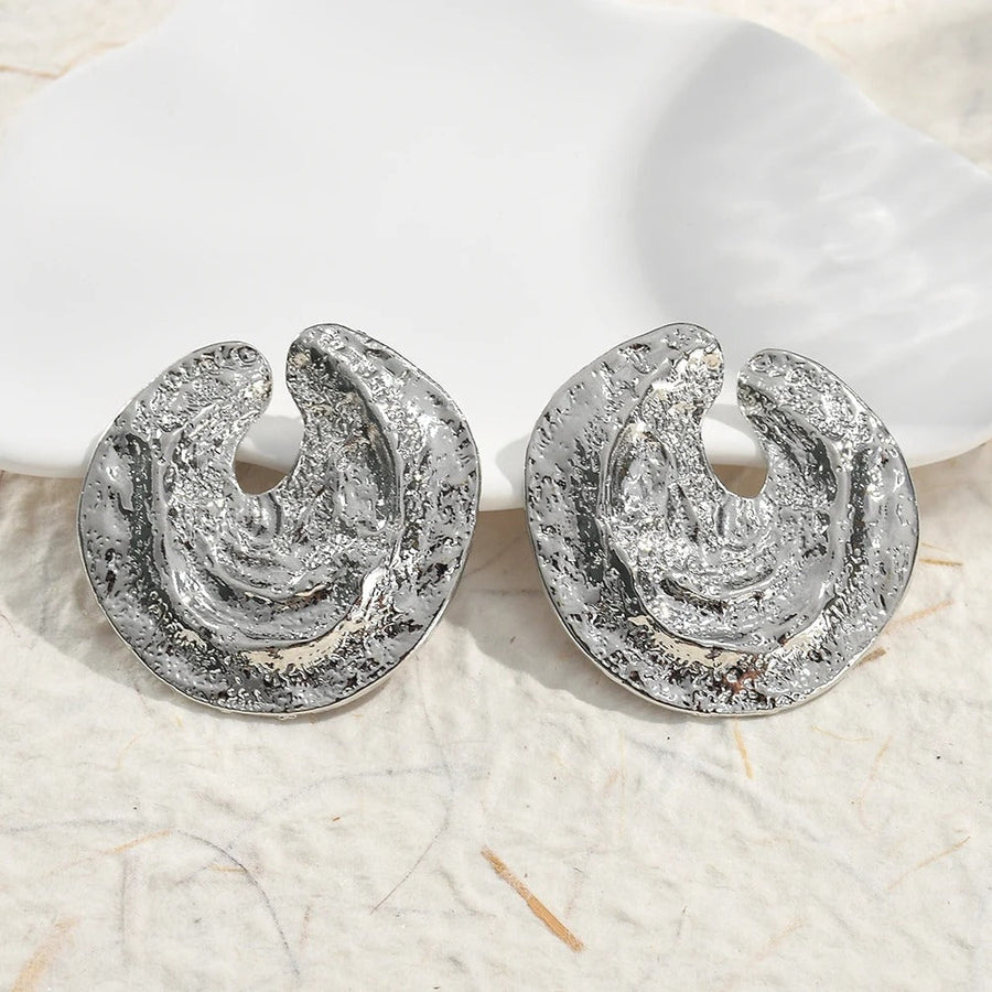 Silver Vintage Abstract Round Earrings-Lydieannejewelry