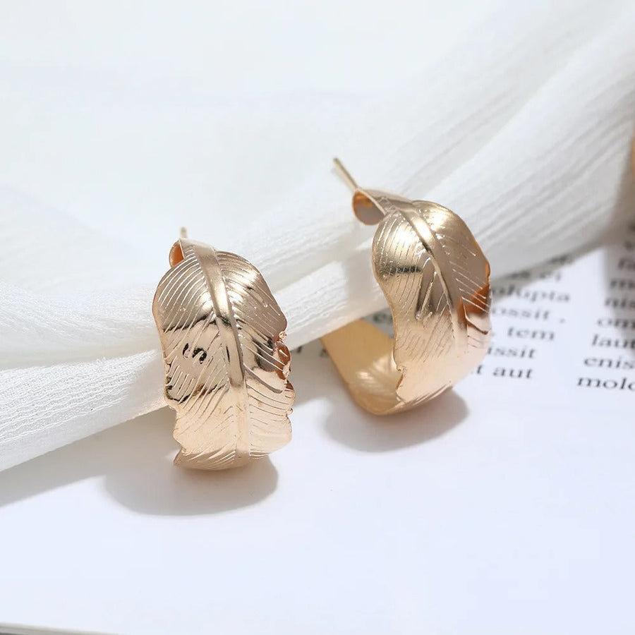 Vintage Gold Leaf Shaped Hoop Earrings-Lydieannejewelry