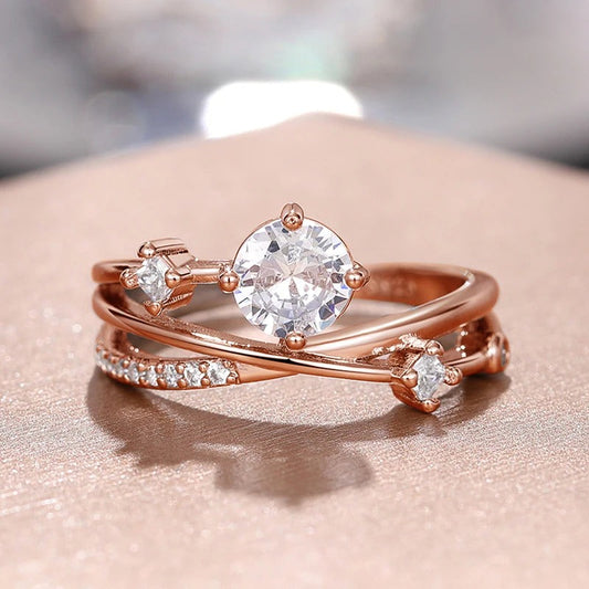 Vintage Rose Gold Round Stone Ring-Lydieannejewelry