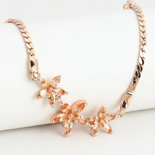 Vintage Rose Gold Three Multicolor Flower Bracelet-Lydieannejewelry