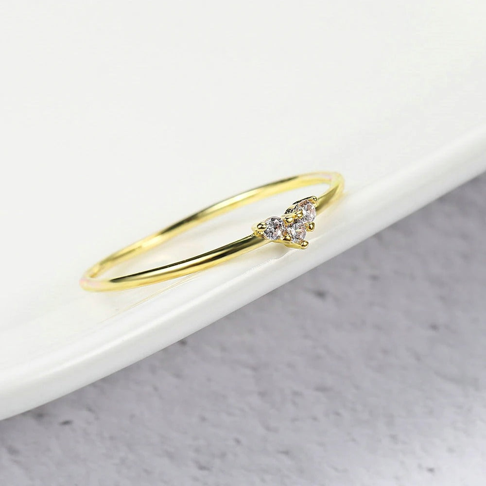 Classic Gold Triple Sparkling Stone Ring-Lydieannejewelry