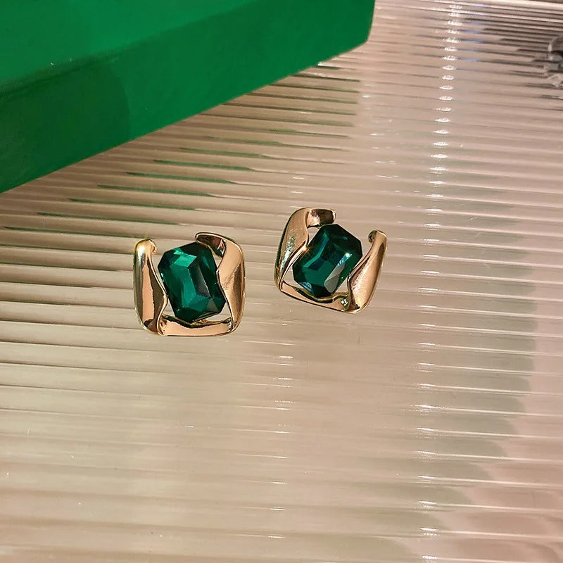 Classic Gold Stunning Green Gemstone Center Earrings-Lydieannejewelry