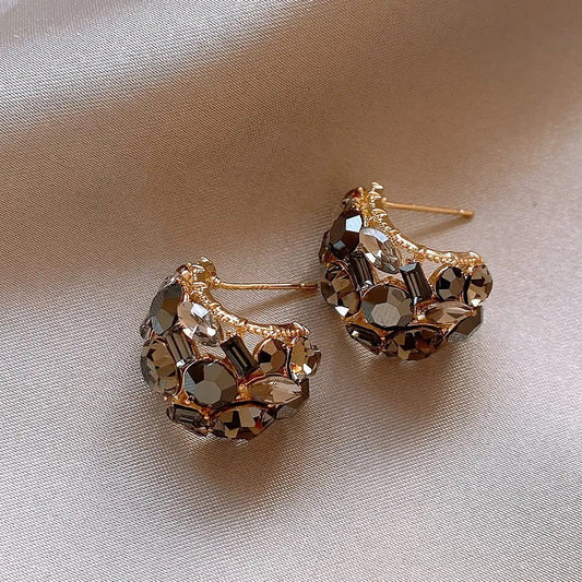 Sparkling Champagne Gold Crystal Drop Earrings-Lydieannejewelry
