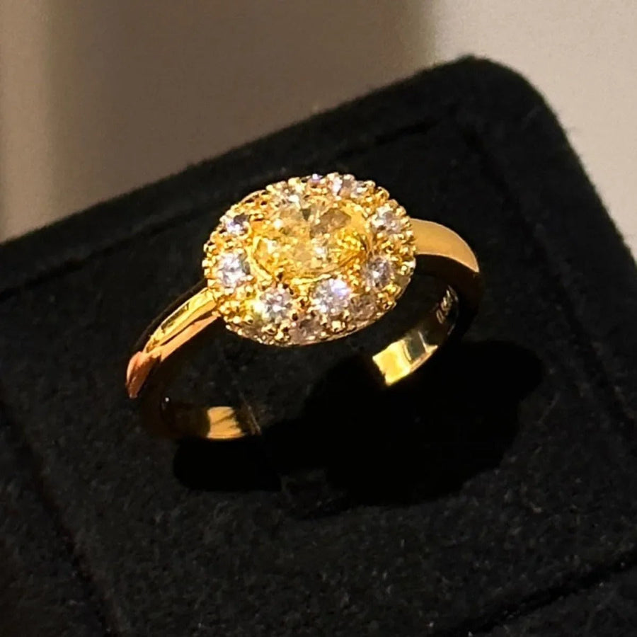Classic Vintage Gold & Yellow Oval Gemstone Adjustable Ring-Lydieannejewelry