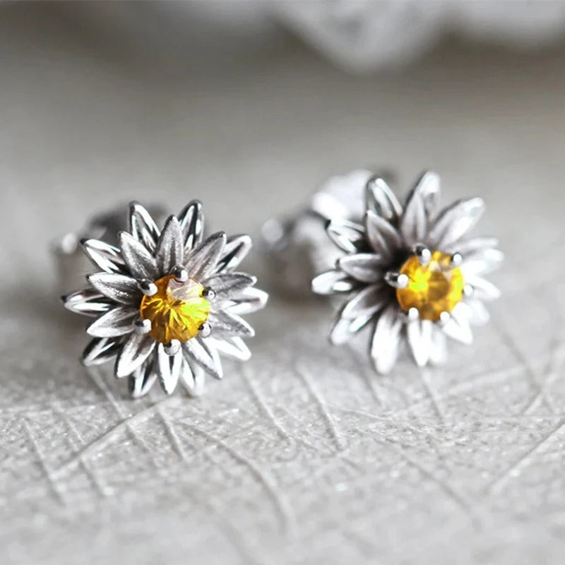 Vintage Silver Floral Charm Earrings-Lydieannejewelry