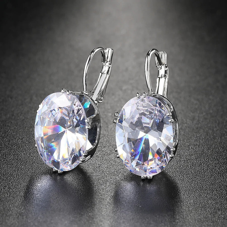 Antique Style Clear Oval Earrings-Lydieannejewelry