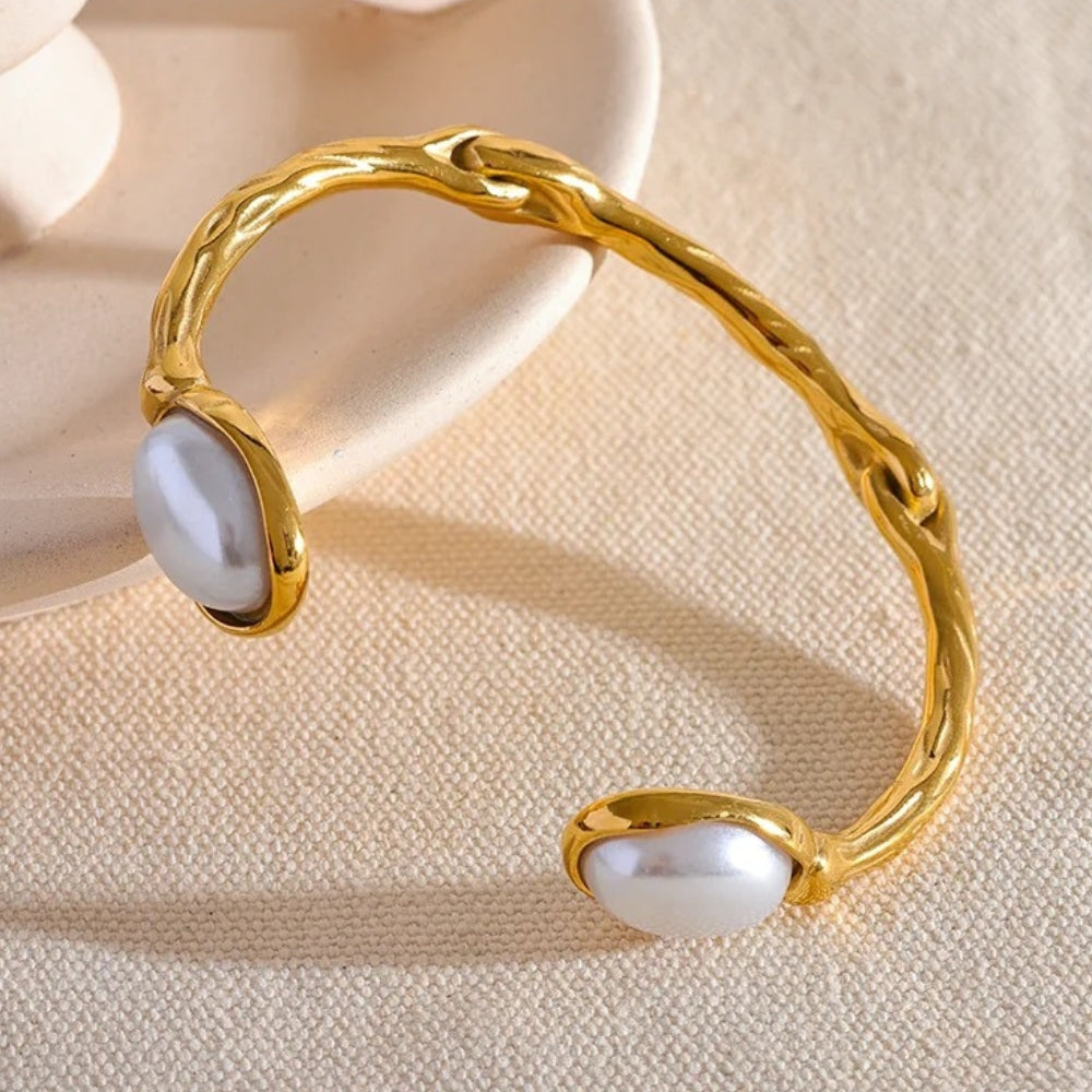 Vintage White Pearl Bangle Bracelet-Lydieannejewelry