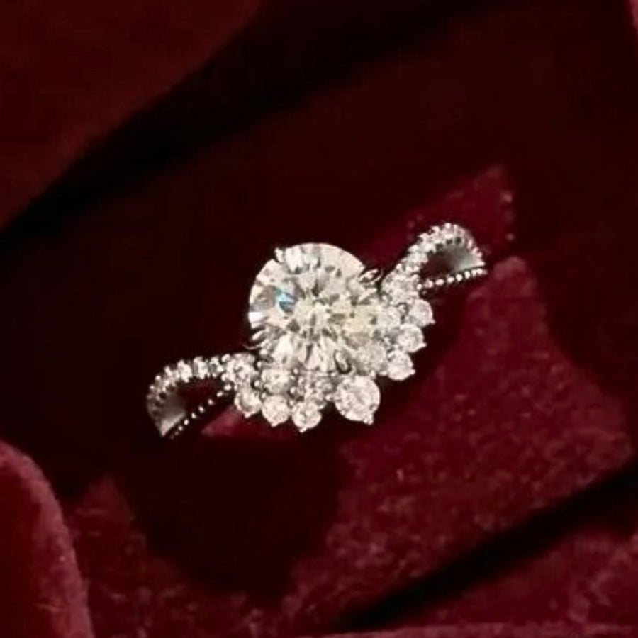 Classic Round-Cut Inlaid Diamond Crown Adjustable Ring-Lydieannejewelry