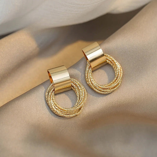 Retro Gold Multiple Small Circle Pendant Earrings-Lydieannejewelry