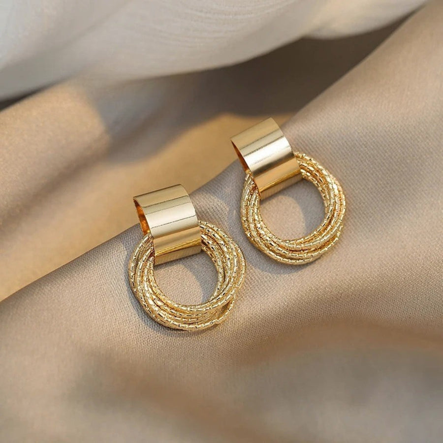 Retro Gold Multiple Small Circle Pendant Earrings-Lydieannejewelry