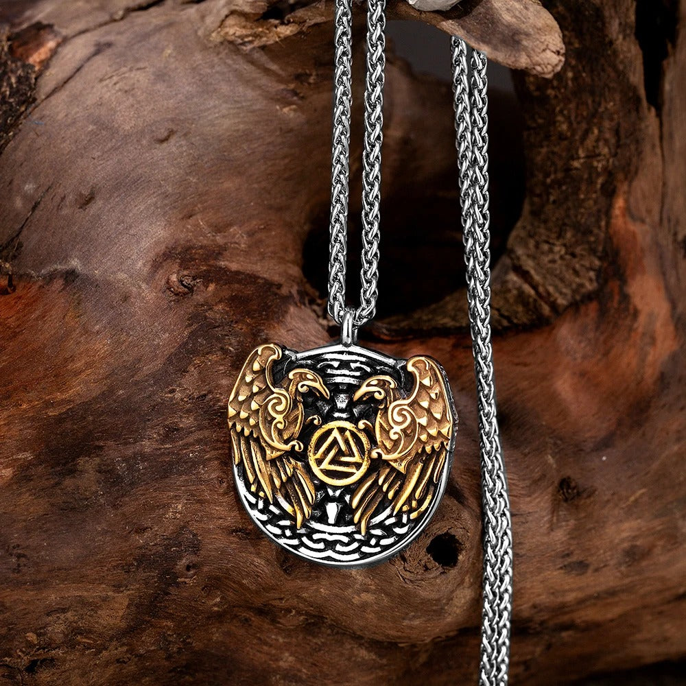 Vintage Viking Raven & Valknut Necklace-Lydieannejewelry