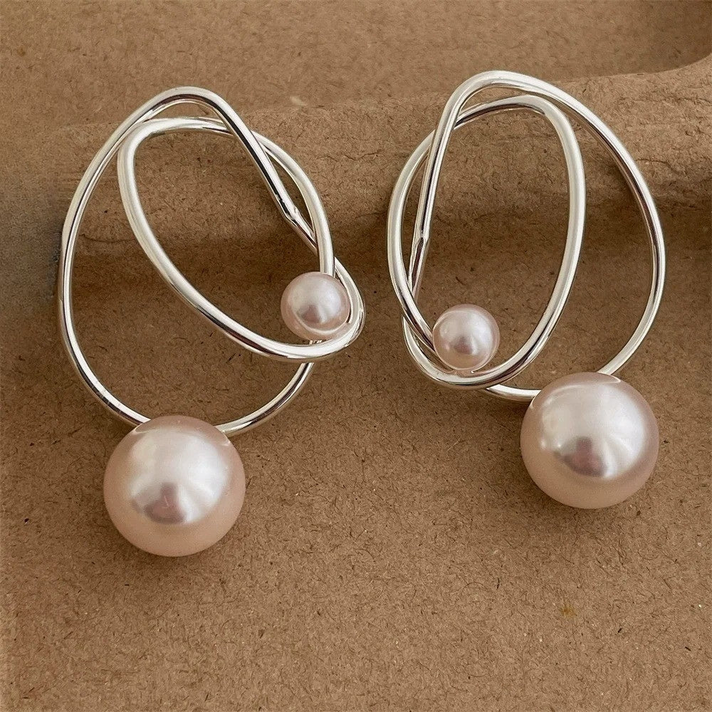 Vintage Silver Wire Pearl Pendant Earrings-Lydieannejewelry