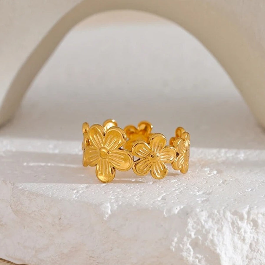 Vintage Gold Flower Adjustable Open Ring-Lydieannejewelry