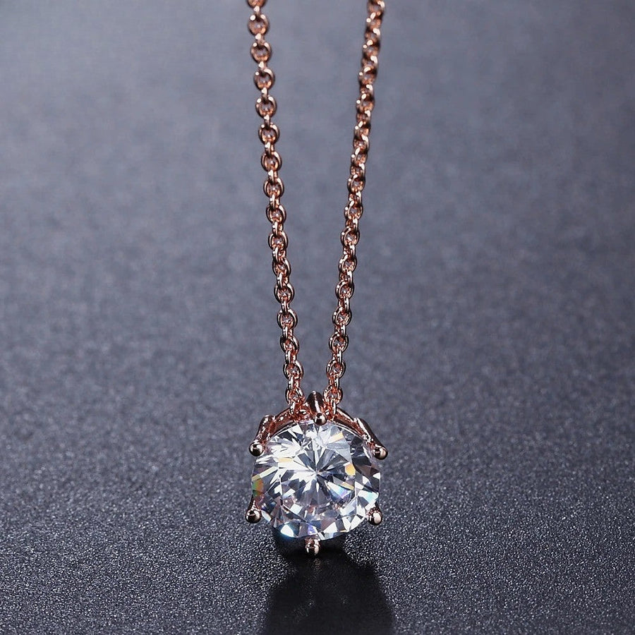 Rose Gold Sparkling Round Crystal Necklace-Lydieannejewelry