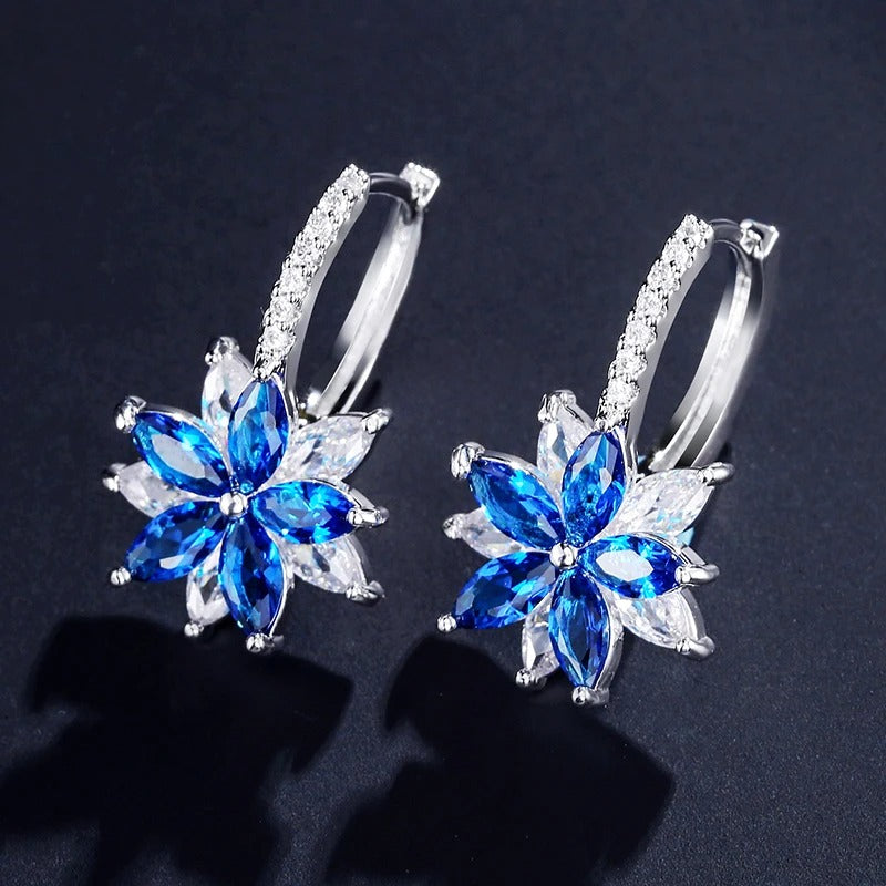 Vintage Blue Flower Silver Earrings-Lydieannejewelry