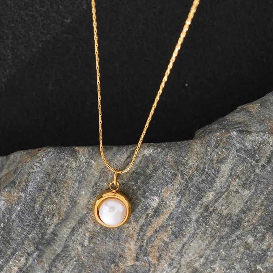Vintage Gold Framed Pearl Necklace-Lydieannejewelry