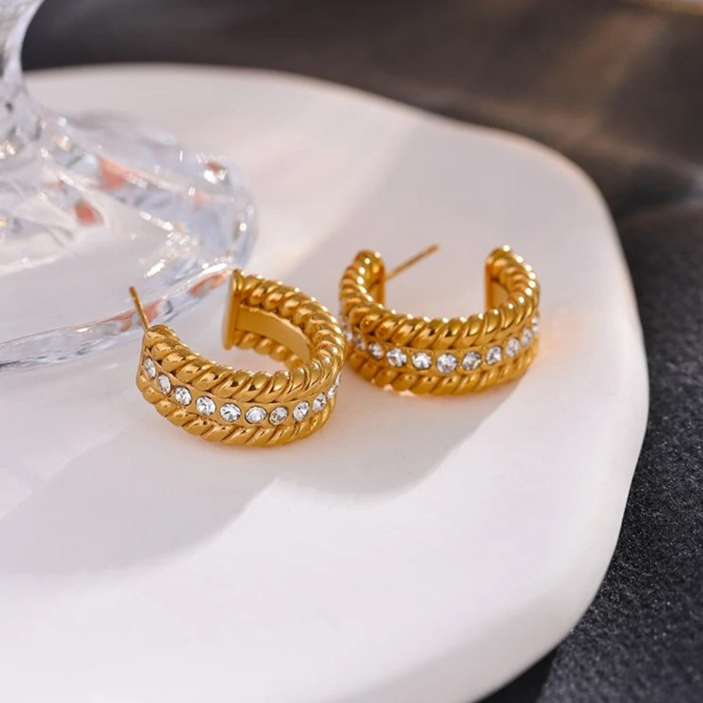 Vintage Twisted Gold Sparkle Earrings-Lydieannejewelry