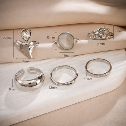 6-Piece Silver-Tone Boho Stackable Ring Set