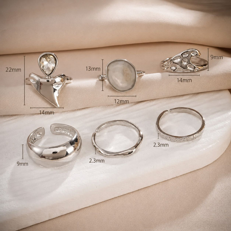 6-Piece Silver-Tone Boho Stackable Ring Set