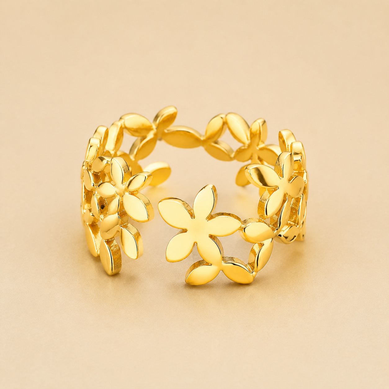 Openwork Floral Wide Band Ring