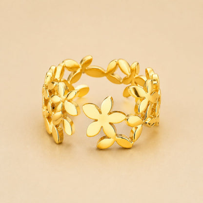 Openwork Floral Wide Band Ring