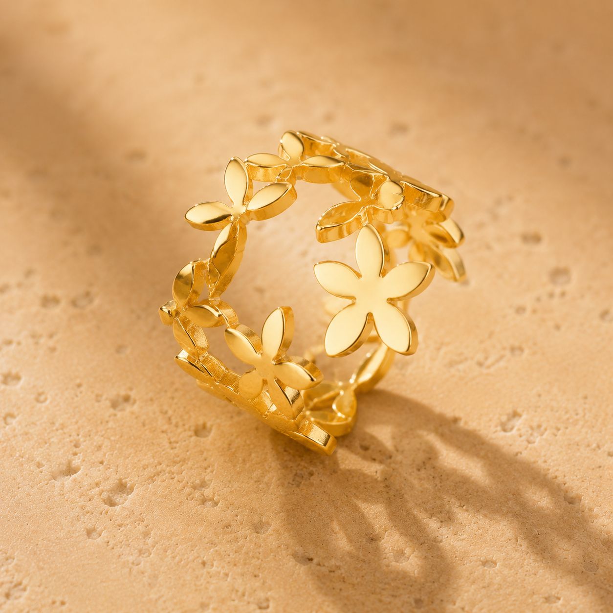 Openwork Floral Wide Band Ring