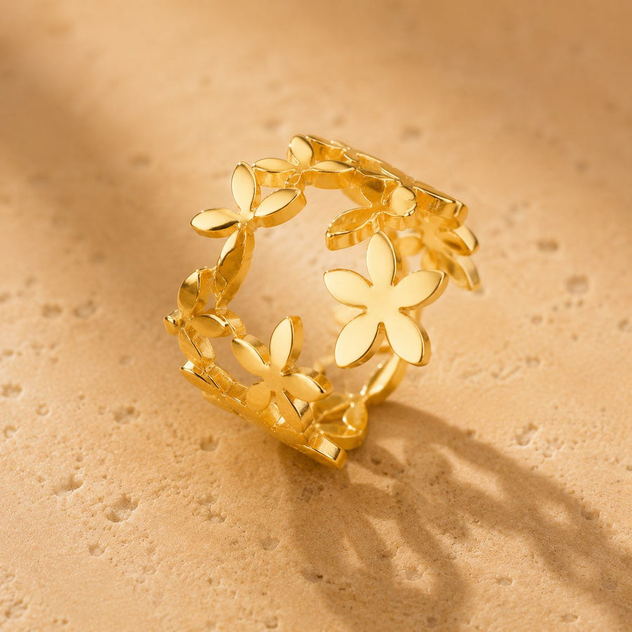 Openwork Floral Wide Band Ring