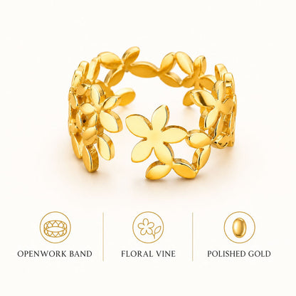 Openwork Floral Wide Band Ring