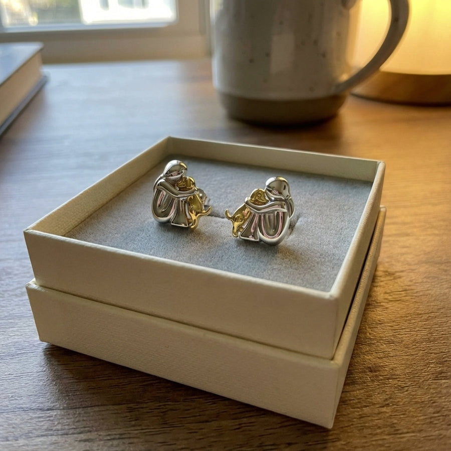 Silver and Gold Two-Tone Hug Earrings