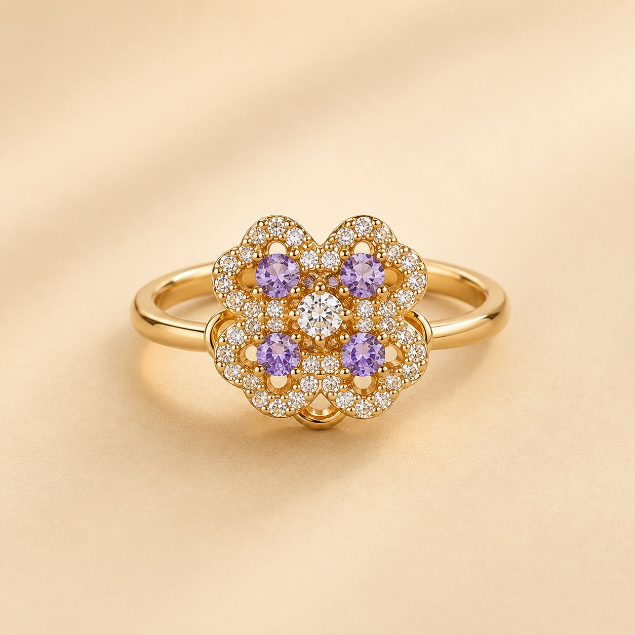 Purple Crystal Pavé Flower Ring