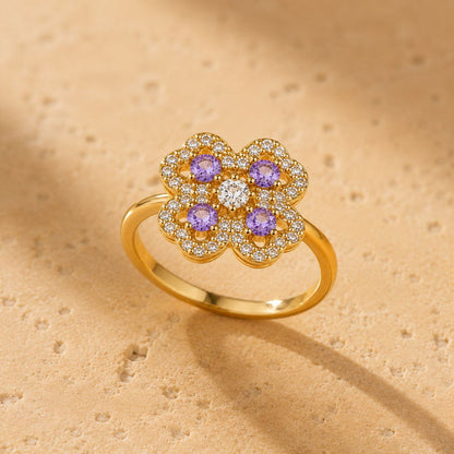Purple Crystal Pavé Flower Ring