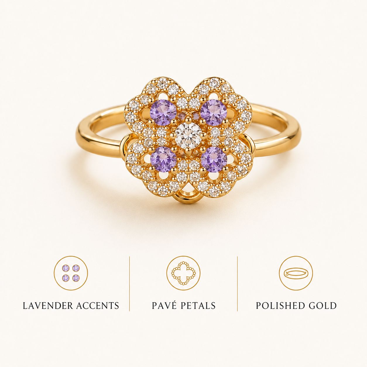 Purple Crystal Pavé Flower Ring