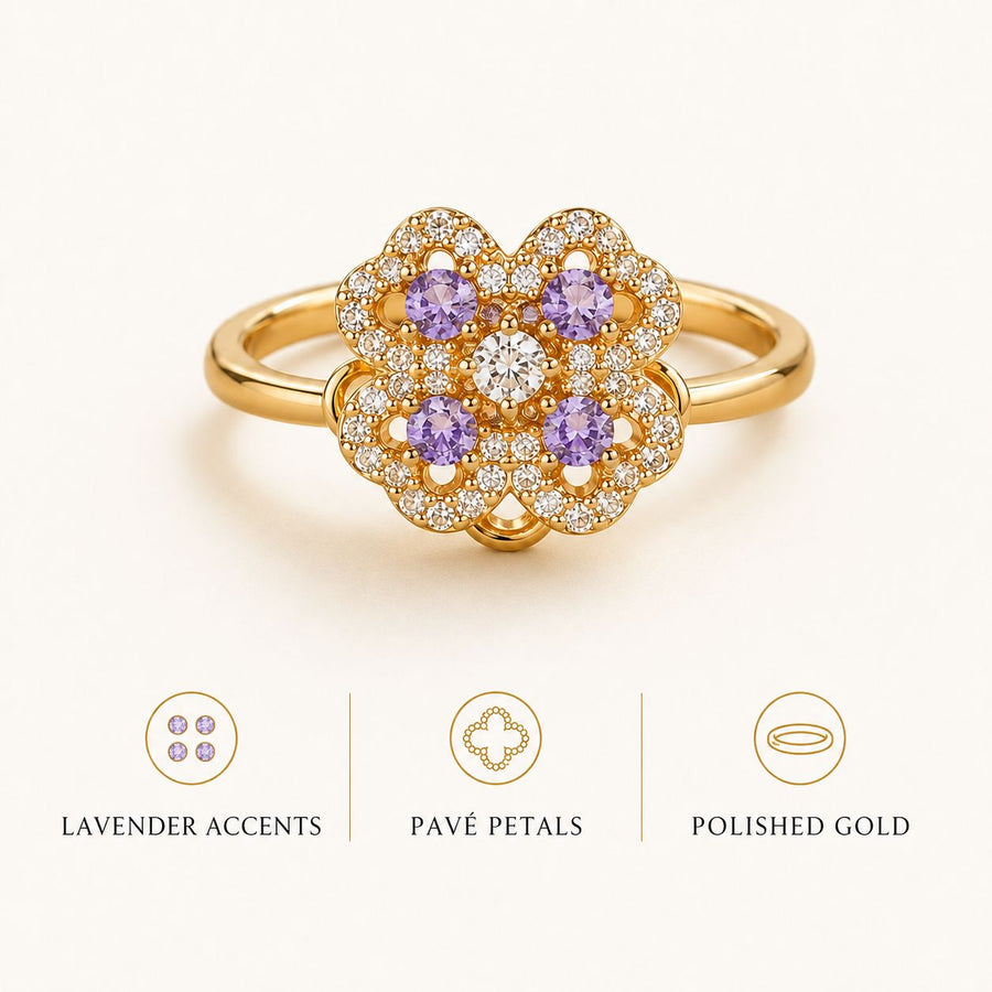 Purple Crystal Pavé Flower Ring