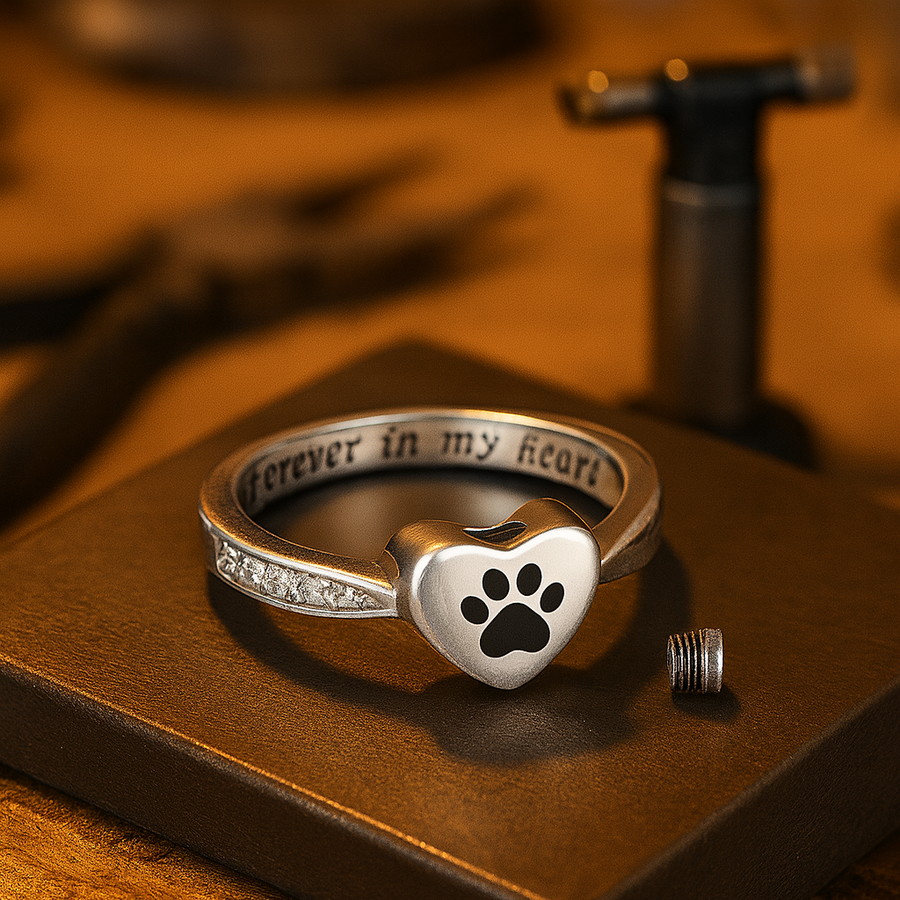 Heart Paw Print Urn Ring