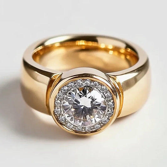 Vintage Gold Rounded Inlaid Zirconia Ring